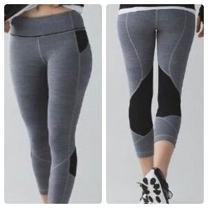 Lululemon Pace Rival Crop Grey Black Mesh SZ 6